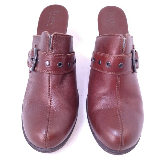 Born BOC Brown Leather Buckle Slip On Mules Heels Size 10 US - Picture 3 of 11